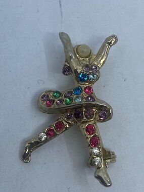 Vtg multicolored rhinestone ballerina brooch